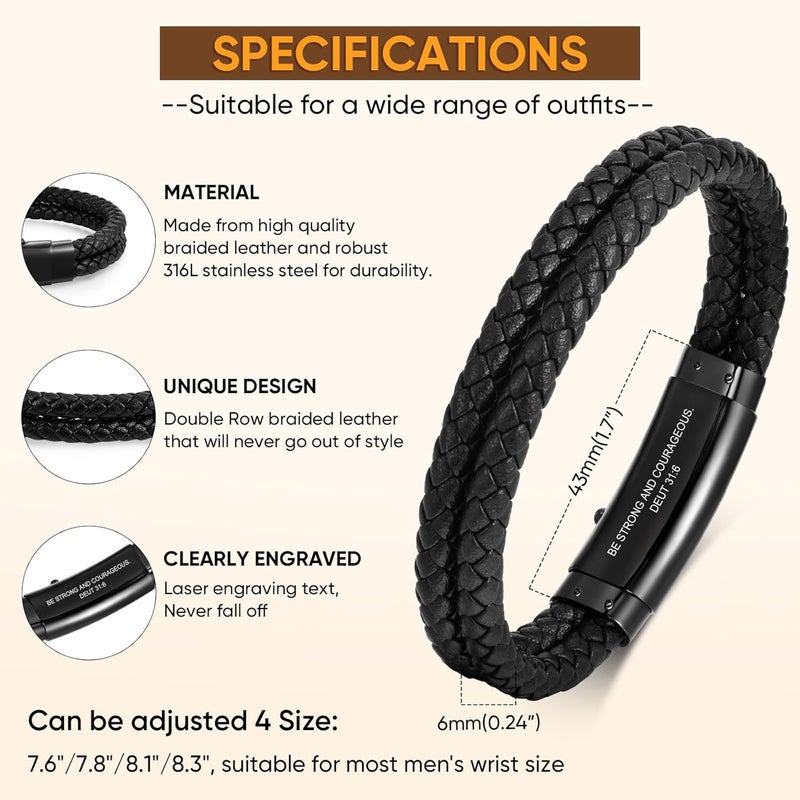 VNOX Men's Inspirational Mantra Engarved Handmade Braided Leather Adjustable Cuff Bangle Bracelet Encouragement Motivational Gift for Men - Image 5